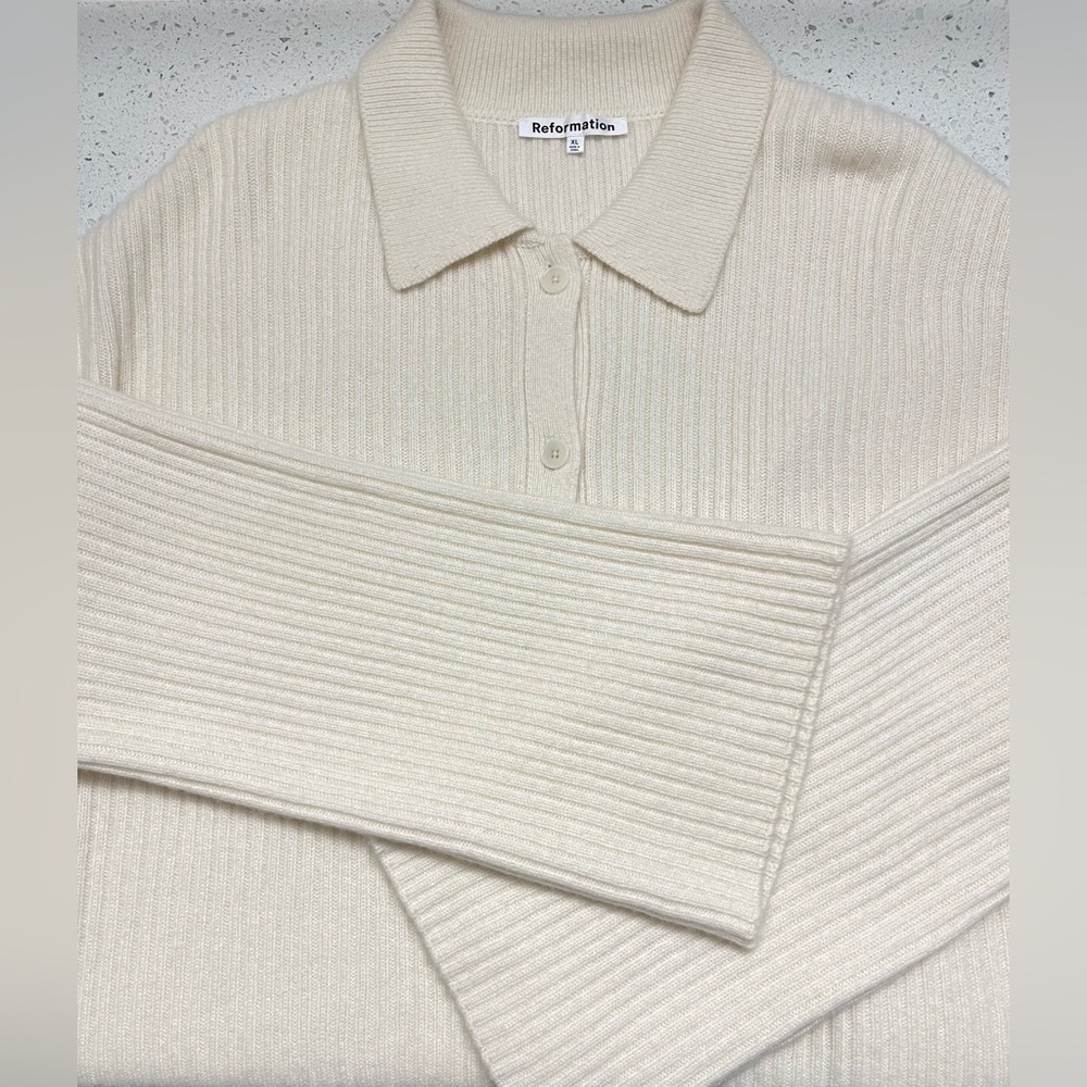 NEW Reformation Fantino Cashmere Collared Cardigan In Gossamer Size XL - Picture 6 of 17